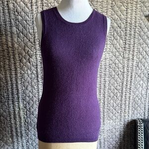 Elegant Dark Purple Sleeveless Tank Top 200% 2-PLY Cashmere